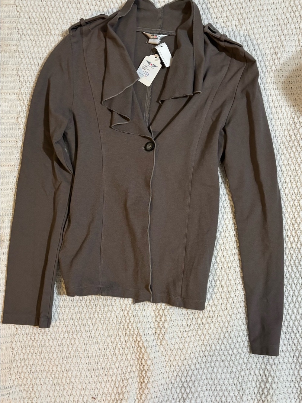 Hard Tail Taupe Draped Collar Single-Button Blazer
